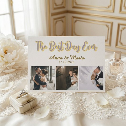 Retro Best Day Ever Photo Collage Wedding Bedankkaart