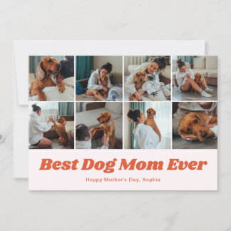 Retro Best Dog Mom 12 Photo Collage Pink Feestdagenkaart