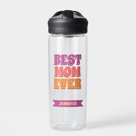 Retro Best Mom Ever Custom Name Purple Pink Orange Waterfles (Voorkant)