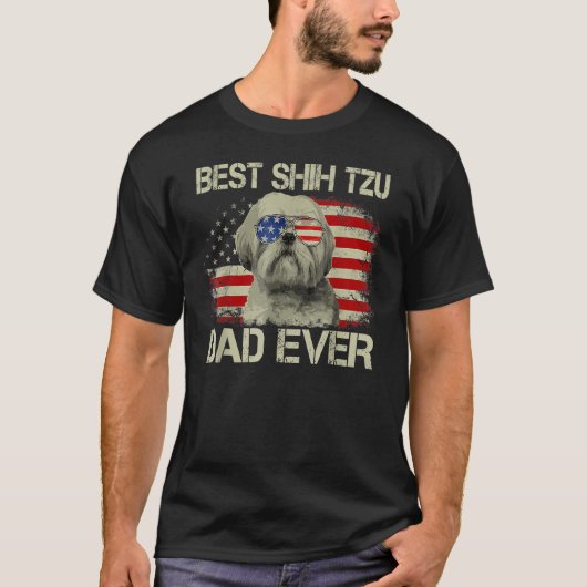 Retro Best Shih Tzu Dad Ever US Flag Dog Lover Fat T-shirt (Voorkant)