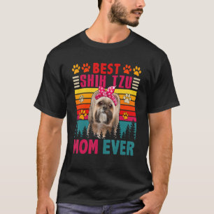 Retro Best Shih Tzu Mam Ever Cute Dog Head T-shirt