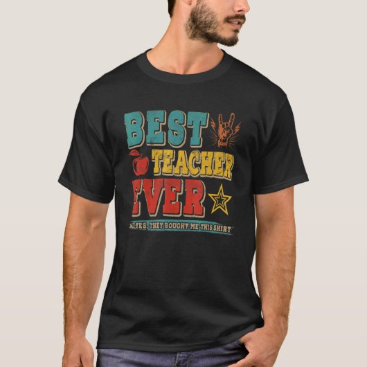 Retro Best Teacher Ever Proud Teacher Rock T-shirt (Voorkant)