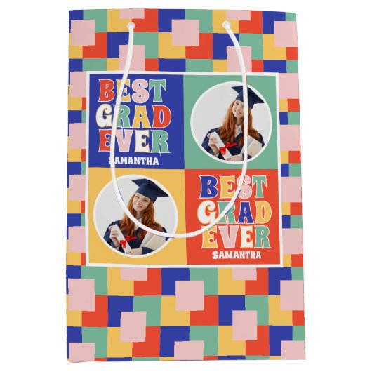 Retro Beste Afstudeerder ooit Foto Afstuderen Medium Cadeauzakje (Voorkant)