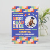 Retro Beste Afstudeerder Ooit Foto Blauw Afstudere Aankondiging (Staand voorkant)