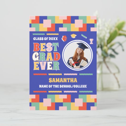 Retro Beste Afstudeerder Ooit Foto Blauw Afstudere Aankondiging (Staand voorkant)