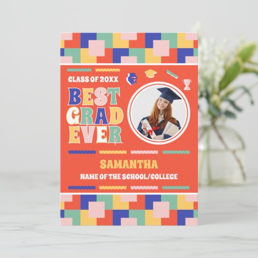 Retro Beste Afstudeerder Ooit Foto Rood Afstuderen Aankondiging (Staand voorkant)