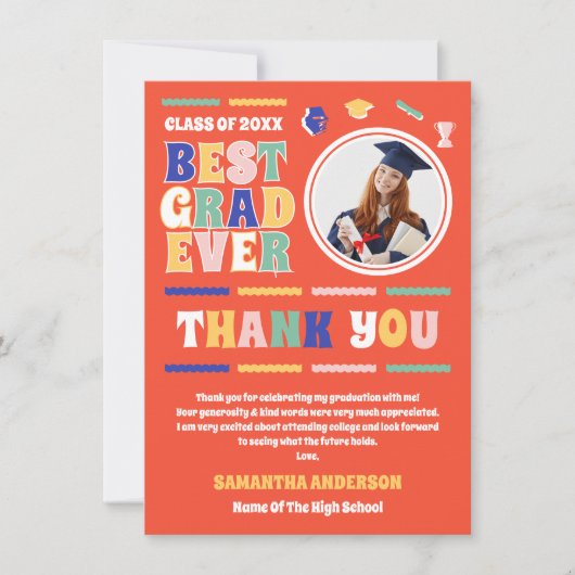 Retro Beste Afstudeerder Ooit Foto Rood Afstuderen Bedankkaart (Voorkant)