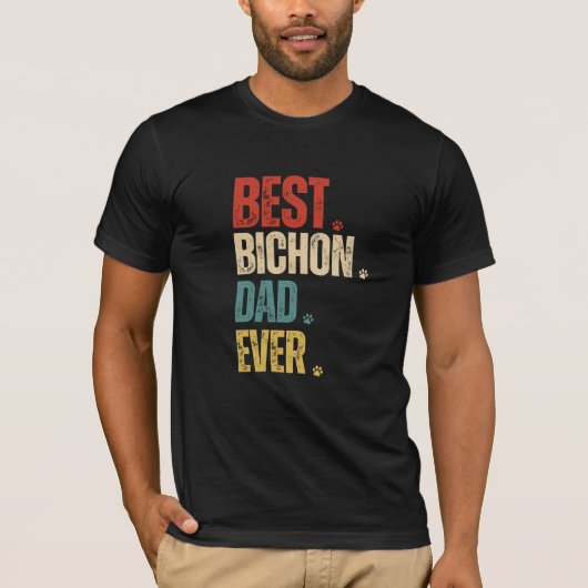 Retro Beste Bichon Papa Ooit grunge grappig T-shirt (Voorkant)