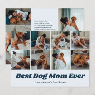 Retro Beste Hond Moeder 12 Foto Collage Blauw Feestdagenkaart
