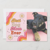 Retro Beste Hondenmoeder Ooit Roze en Daisy Kleurr Kaart (Voorkant)