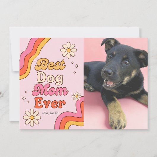 Retro Beste Hondenmoeder Ooit Roze en Daisy Kleurr Kaart (Voorkant)