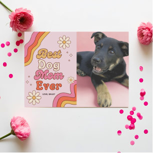 Retro Beste Hondenmoeder Ooit Roze en Daisy Kleurr Kaart