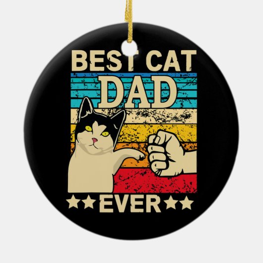 Retro  beste kat pap ooit T-shirt kat papa Keramisch Ornament (Achterkant)