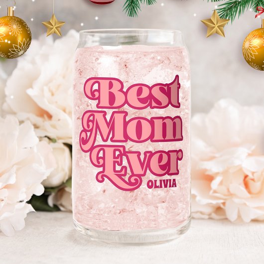 Retro Beste Mama Ooit Roze Groovy Moederdag Gift Blikvorm Glas