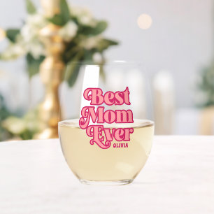 Retro Beste Mama Ooit Roze Groovy Moederdag Gift Wijnglas Zonder Voet