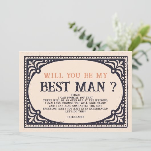 Retro  Beste Man Voorstel Kaart (Staand voorkant)