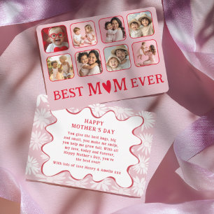 Retro Beste Moeder Ooit Rood & Roze Foto Feestdagenkaart