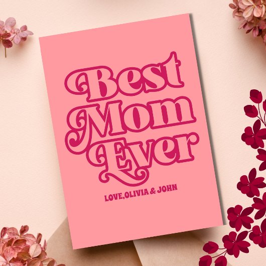 Retro Beste Moeder Ooit Roze Groovy Moederdag Foto Kaart