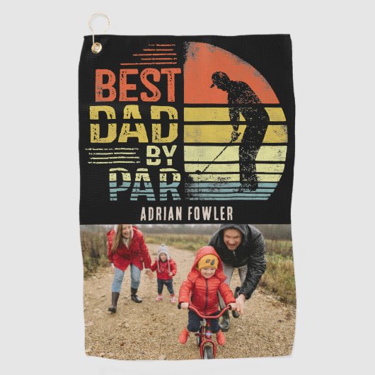 Retro  Beste Papa door Par Photo Aangepaste Naam Golfhanddoek (Voorkant)
