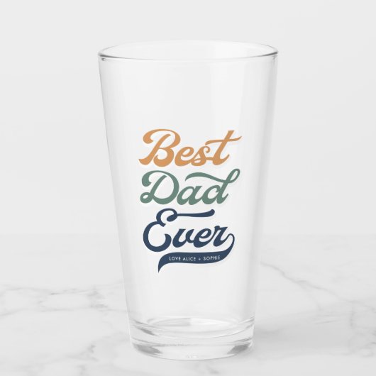Retro Beste Papa Ooit Vaderdag Kinderen Naam Glas (Voorkant)