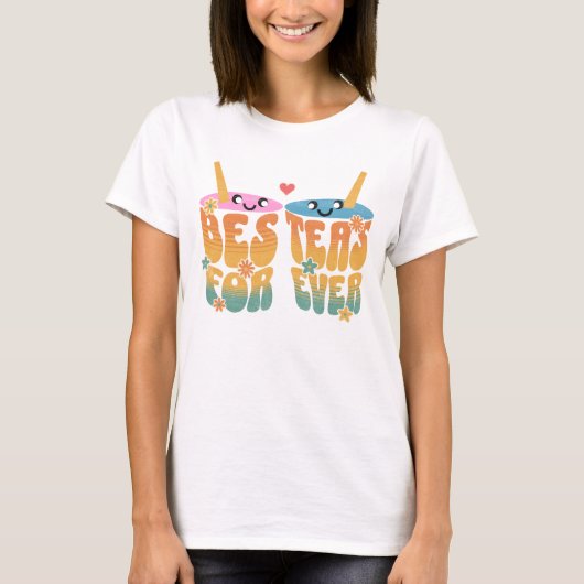 Retro Besteas Forever Bestie Tea Pun Schattigee Vr T-shirt (Voorkant)