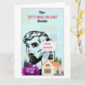 Retro Bestie, Beste Vriend, Grappige Galentine's K Kaart (Gele Bloem)