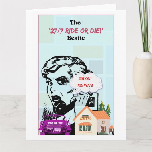 Retro Bestie, Beste Vriend, Grappige Galentine's K Kaart (Voorkant)