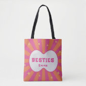 Retro Besties Gepersonaliseerde Roze & Oranje Bood Tote Bag (Voorkant)