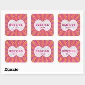 Retro Besties Pink & Orange Sunburst Personalized  Vierkante Sticker (Vel)