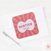 Retro Besties Pink & Orange Sunburst Personalized  Vierkante Sticker (Envelop)