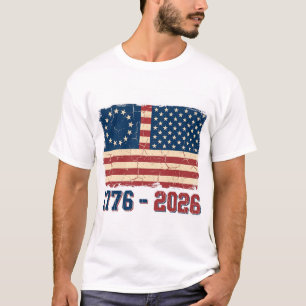 Retro Betsy Ross & 50-sterren vlag 2026 Semiquince T-shirt