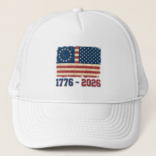 Retro Betsy Ross & 50-sterren vlag 2026 Semiquince Trucker Pet