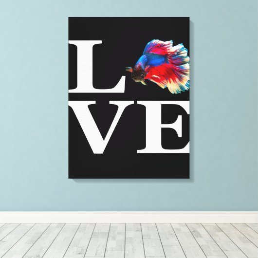 Retro Betta Fish Love |Lover Aquarium Canvas Afdruk (Insitu (Houten vloer))