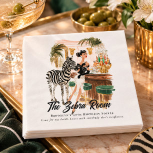 Retro Beverly Hills Zebra Room Watercolor Verjaard Servet