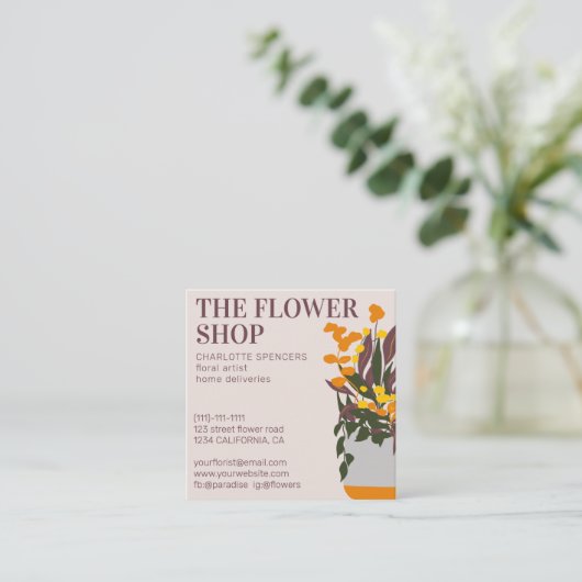 Retro bewerkbare florale illustratie: vierkant vierkante visitekaartje (Staand voorkant)