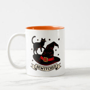 Retro Bewitched Zwart en Sinaasappel Halloween Tweekleurige Koffiemok