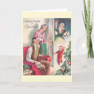 Retro Bezoek aan Grootouders' Huis Kerst Kaart
