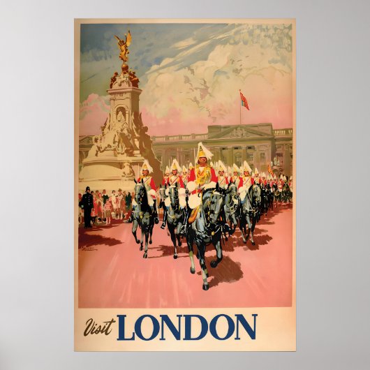 Retro Bezoek Londen Poster Trafalgar Square (Voorkant)