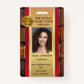 Retro Bibliotheek Boeken Medewerker Foto ID Badge (Voorkant)