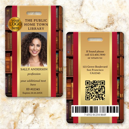 Retro Bibliotheek Boeken Medewerker Foto ID Badge