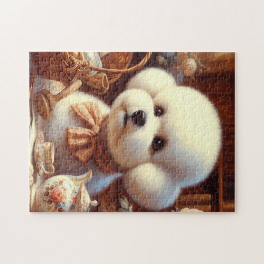 Retro Bichon Frisé Schilderij Legpuzzel (Horizontaal)