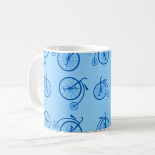 Retro Bicycle Pattern in Blue Tones Koffiemok (Voorkant links)