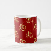 Retro Bicycle Pattern in Red Tones Koffiemok (Voorkant rechts)