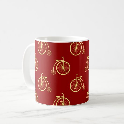 Retro Bicycle Pattern in Red Tones Koffiemok (Voorkant links)
