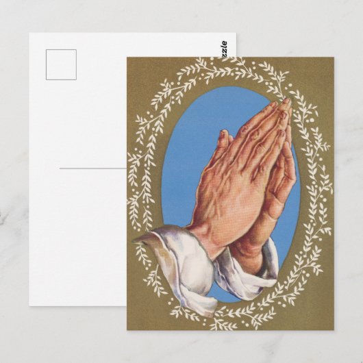 retro  biddende handen Kerst Briefkaart (Voorkant / Achterkant)