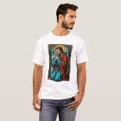 Retro Biddende Religieuze Figuur Vector T-shirt De (Voorkant volledig)