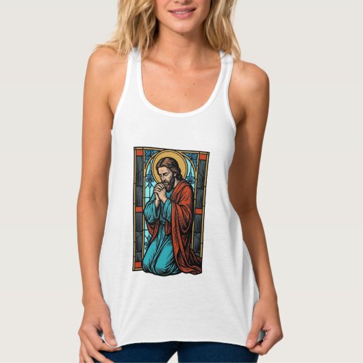 Retro Biddende Religieuze Figuur Vector T-shirt De (Voorkant)