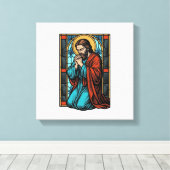 Retro Biddende Religieuze Figuur Vector T-shirt De Canvas Afdruk (Insitu (Houten vloer))