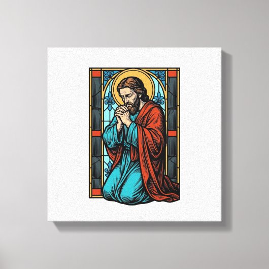 Retro Biddende Religieuze Figuur Vector T-shirt De Canvas Afdruk (Voorkant)