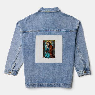 Retro Biddende Religieuze Figuur Vector T-shirt De Denim Jacket